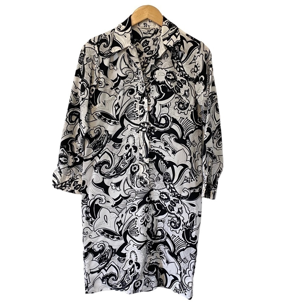 Vintage Psychedelic Print Dress 60s 1960s Black &‎ White Womens Small / Medium